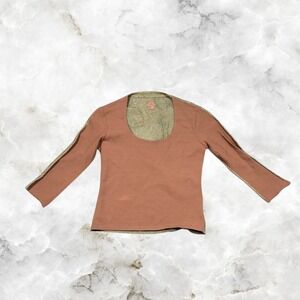 Versace Medusa Long Sleeve Mesh Top Sparkle Glam Metallic Brown Gold